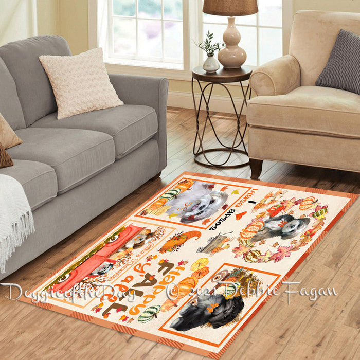 Happy Fall Y'all Pumpkin Lhasa Apso Dogs Polyester Living Room Carpet Area Rug ARUG66943