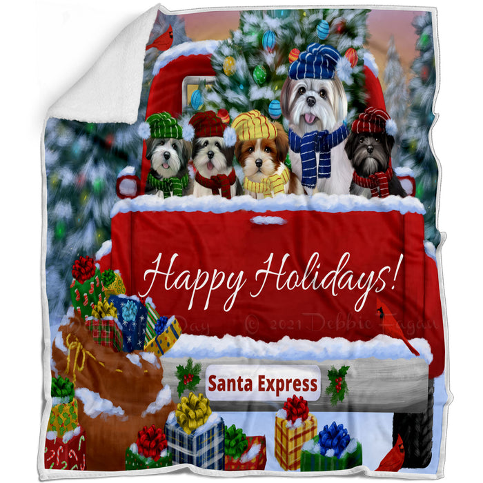Christmas Red Truck Travlin Home for the Holidays Lhasa Apso Dogs Blanket - Lightweight Soft Cozy and Durable Bed Blanket - Animal Theme Fuzzy Blanket for Sofa Couch