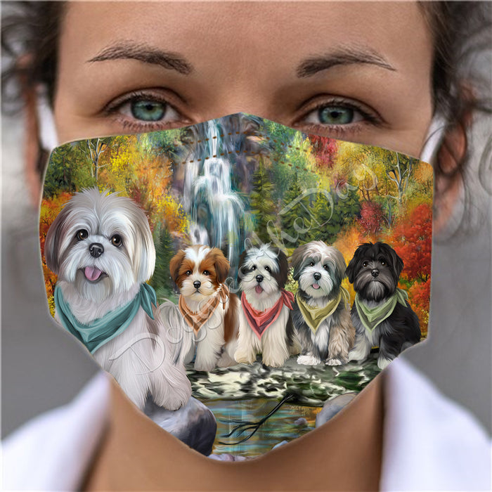 Scenic Waterfall Lhasa Apso Dogs Face Mask FM49314