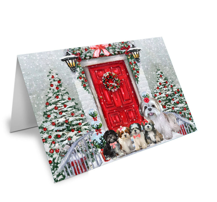 Christmas Holiday Welcome Lhasa Apso Dog Handmade Artwork Assorted Pets Greeting Cards and Note Cards with Envelopes for All Occasions and Holiday Seasons