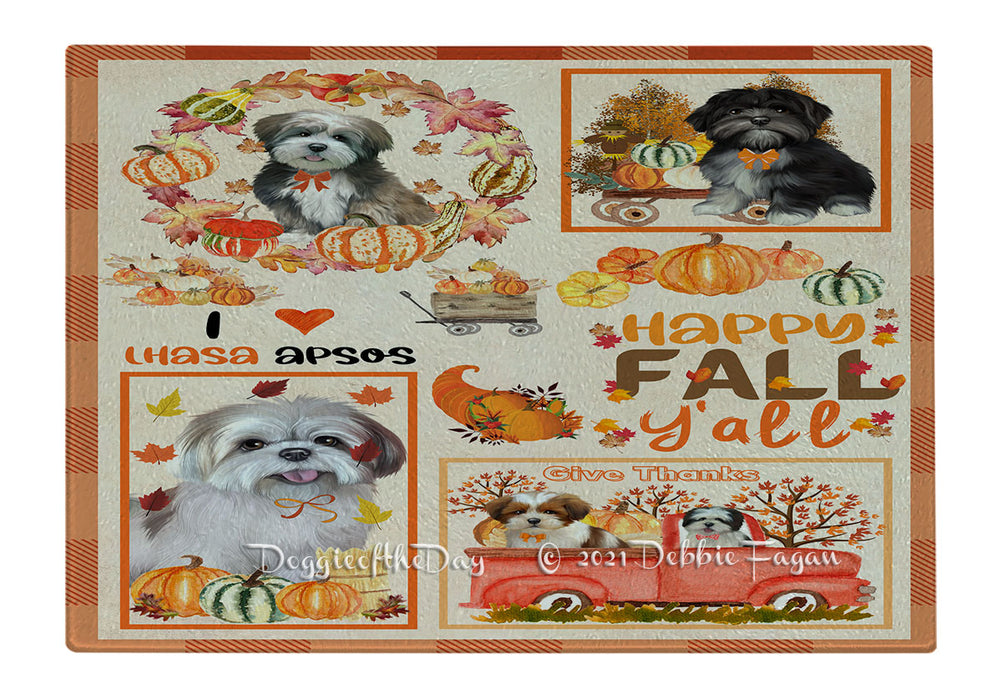 Happy Fall Y'all Pumpkin Lhasa Apso Dogs Cutting Board - Easy Grip Non-Slip Dishwasher Safe Chopping Board Vegetables C79924