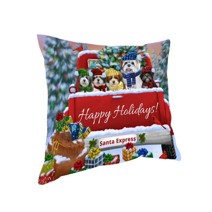 Christmas Red Truck Travlin Home for the Holidays Lhasa Apso Dogs Pillow with Top Quality High-Resolution Images - Ultra Soft Pet Pillows for Sleeping - Reversible & Comfort - Ideal Gift for Dog Lover - Cushion for Sofa Couch Bed - 100% Polyester