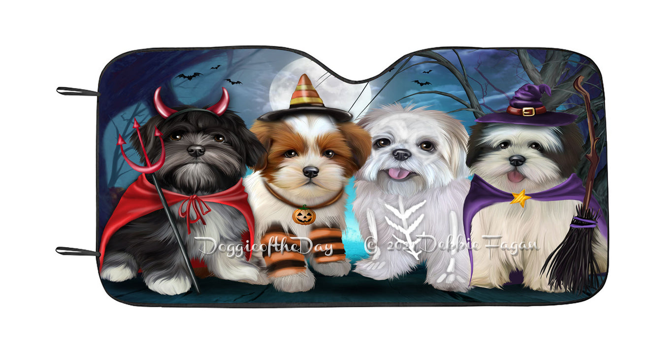 Happy Halloween Trick or Treat Lhasa Apso Dogs Car Sun Shade Cover Curtain