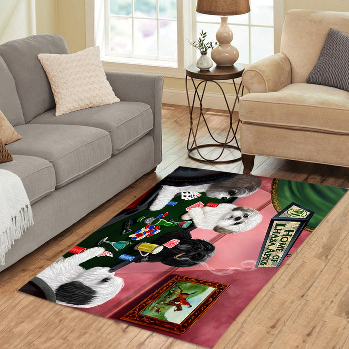 Home of  Lhasa Apso Dogs Playing Poker Area Rug