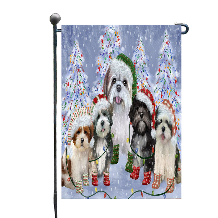 Christmas Lights and Lhasa Apso Dogs Garden Flags- Outdoor Double Sided Garden Yard Porch Lawn Spring Decorative Vertical Home Flags 12 1/2"w x 18"h