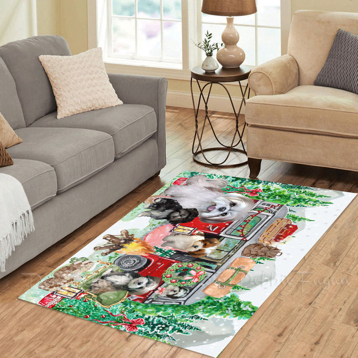 Christmas Time Camping with Lhasa Apso Dogs Area Rug - Ultra Soft Cute Pet Printed Unique Style Floor Living Room Carpet Decorative Rug for Indoor Gift for Pet Lovers