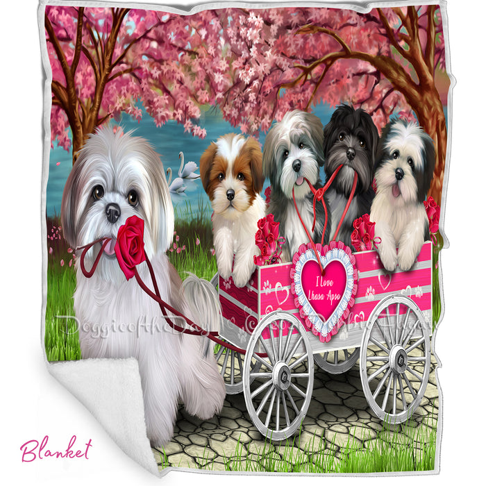 Mother's Day Gift Basket Lhasa Apso Dogs Blanket, Pillow, Coasters, Magnet, Coffee Mug and Ornament