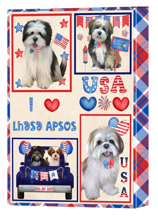 4th of July Independence Day I Love USA Lhasa Apso Dogs Canvas Wall Art - Premium Quality Ready to Hang Room Decor Wall Art Canvas - Unique Animal Printed Digital Painting for Decoration