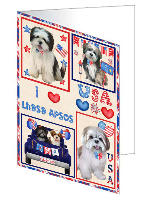 4th of July Independence Day I Love USA Lhasa Apso Dogs Handmade Artwork Assorted Pets Greeting Cards and Note Cards with Envelopes for All Occasions and Holiday Seasons