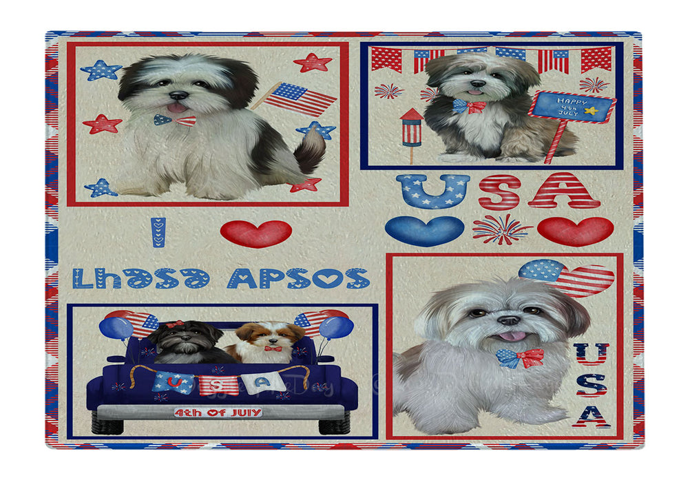 4th of July Independence Day I Love USA Lhasa Apso Dogs Cutting Board - For Kitchen - Scratch & Stain Resistant - Designed To Stay In Place - Easy To Clean By Hand - Perfect for Chopping Meats, Vegetables