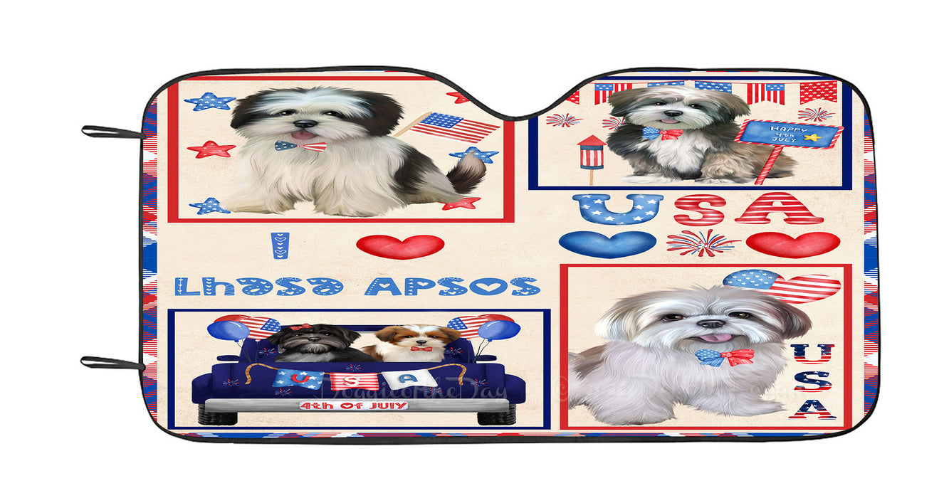 4th of July Independence Day I Love USA Lhasa Apso Dogs Car Sun Shade Cover Curtain