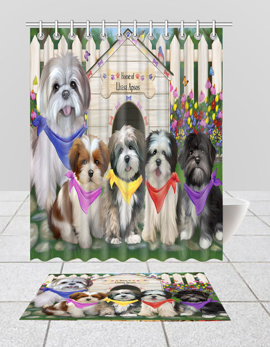 Spring Dog House Lhasa Apso Dogs Bath Mat and Shower Curtain Combo