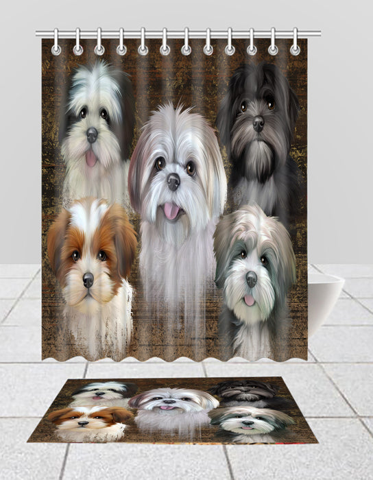 Rustic Lhasa Apso Dogs  Bath Mat and Shower Curtain Combo