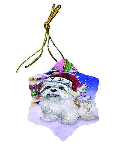Llhasa Apso Dog Christmas Snowflake Ceramic Ornament