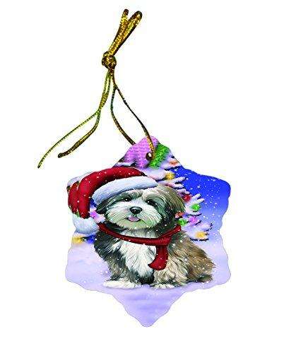 Llhasa Apso Dog Christmas Snowflake Ceramic Ornament