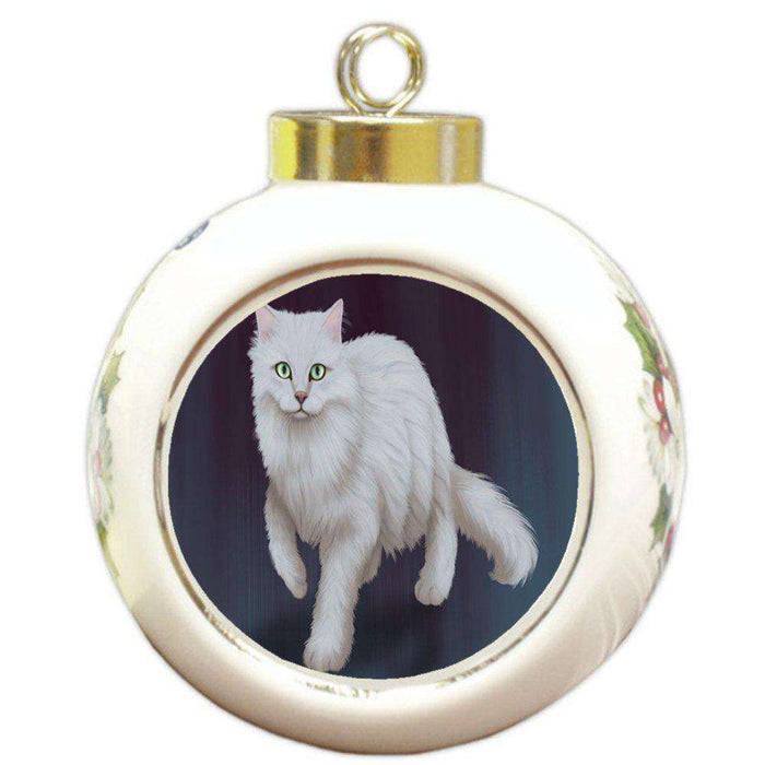 Long Hair Burmilla Tiffany Cat Round Ceramic Ball Christmas Ornament
