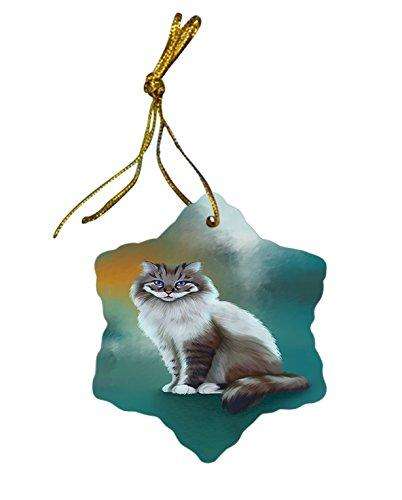 Long Haired Cat Christmas Snowflake Ceramic Ornament