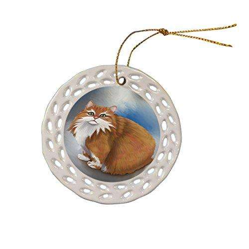 Long Haired Manx Cat Christmas Doily Ceramic Ornament