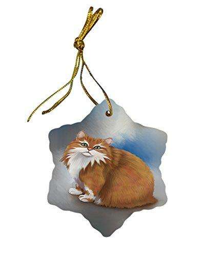 Long Haired Manx Cat Christmas Snowflake Ceramic Ornament