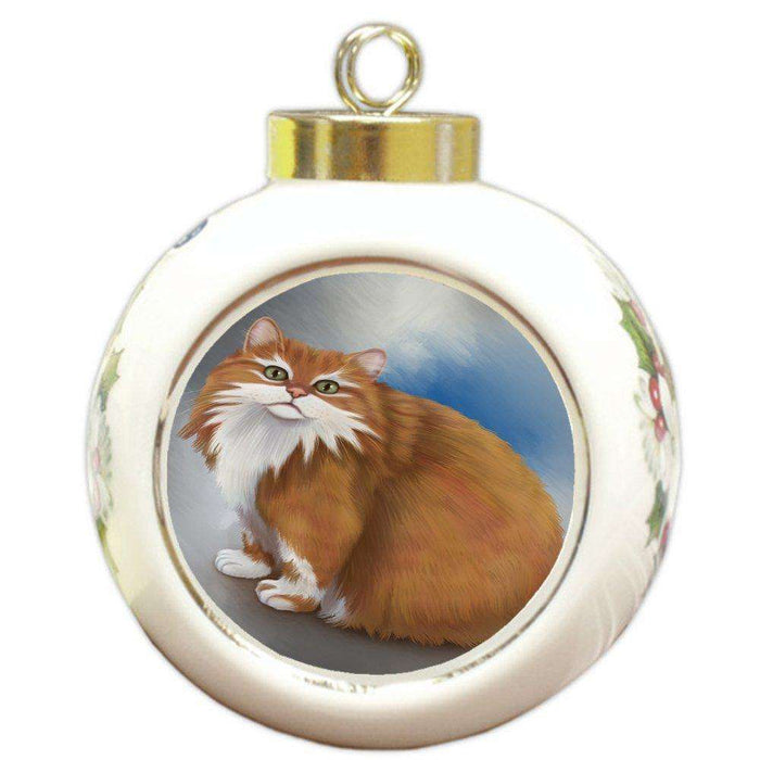 Long Haired Manx Cat Round Ceramic Ball Christmas Ornament