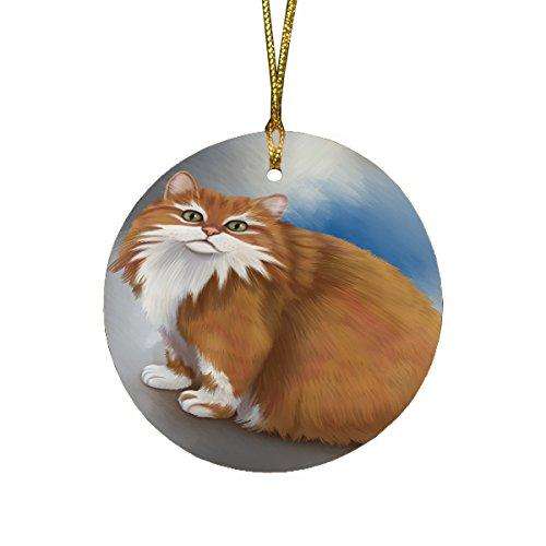 Long Haired Manx Cat Round Christmas Ornament