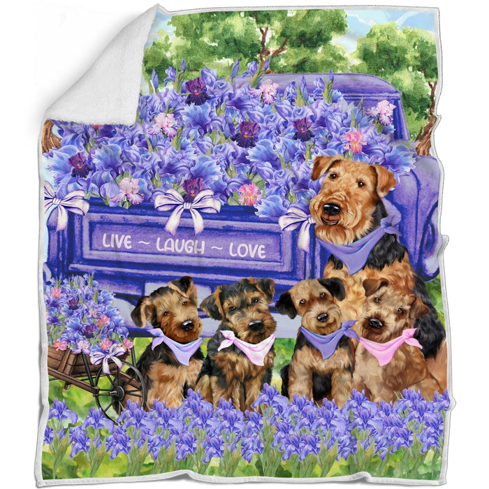 Airedale Terrier Bed Blanket, Explore a Variety of Designs, Personalized, Throw Sherpa, Fleece and Woven, Custom, Soft and Cozy, Dog Gift for Pet Lovers