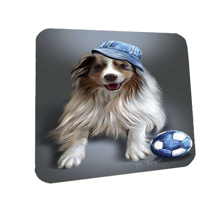 Madison Red Merle Dog Wearing Hat with Ball Coasters Set of 4