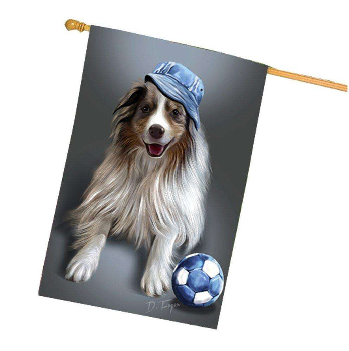 Madison Red Merle Dog Wearing Hat with Ball House Flag