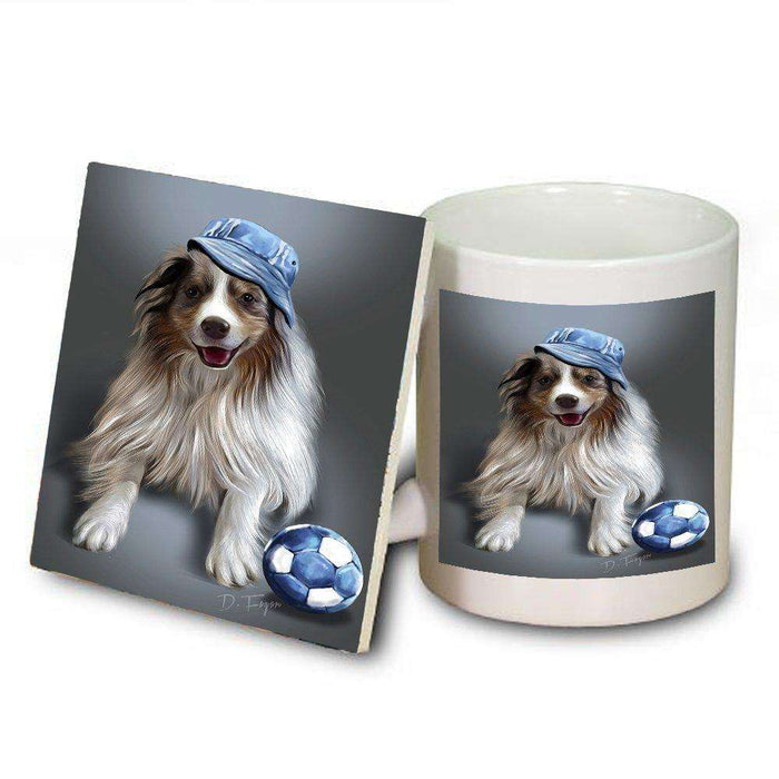 Madison Red Merle Dog Wearing Hat with Ball Mug and Coaster Set