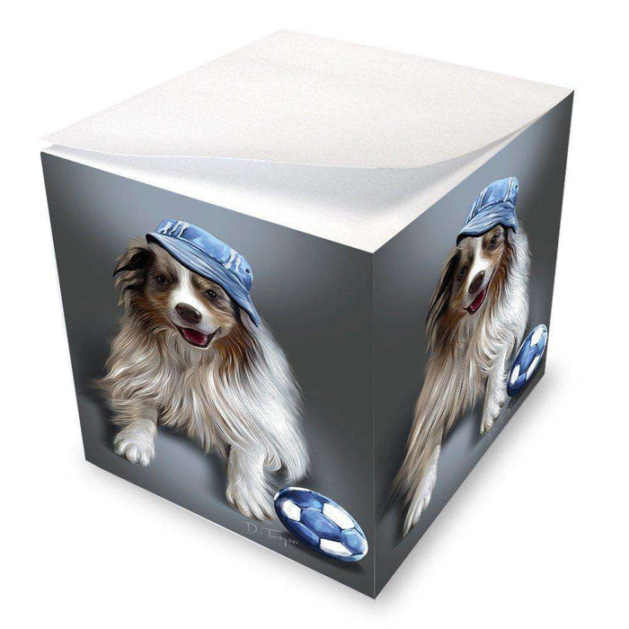 Madison Red Merle Dog Wearing Hat with Ball Note Cube