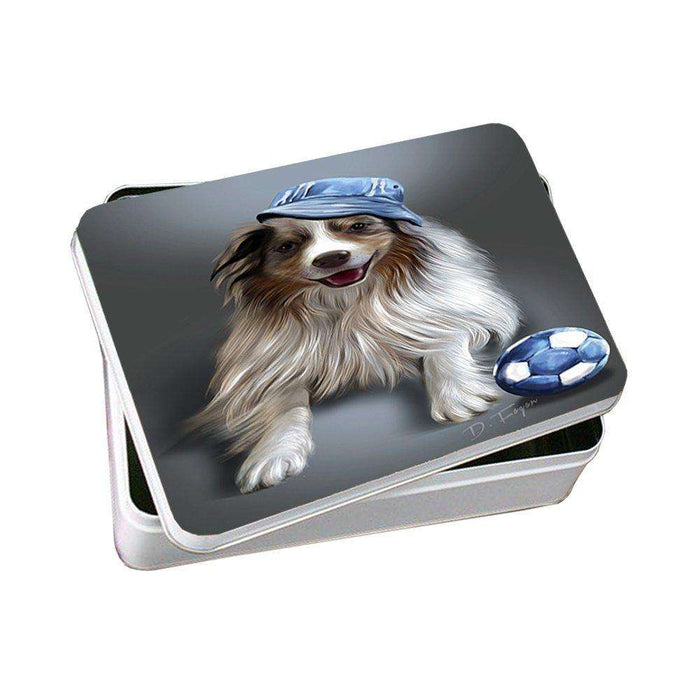 Madison Red Merle Dog Wearing Hat with Ball Photo Storage Tin