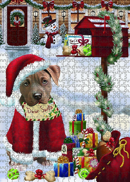 Mailbox Happy Holidays Pit Bull Dog Christmas Puzzle with Photo Tin PUZL894