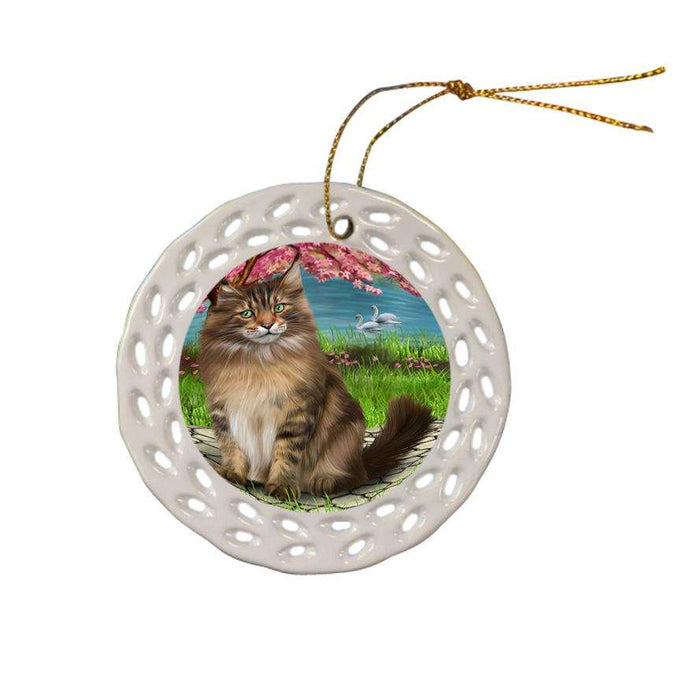 Maine Coon Cat Ceramic Doily Ornament DPOR51764