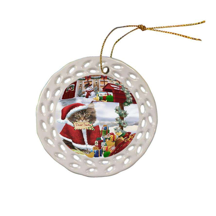 Maine Coon Cat Dear Santa Letter Christmas Holiday Mailbox Ceramic Doily Ornament DPOR53544