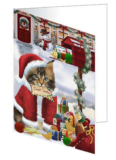 Maine Coon Cat Dear Santa Letter Christmas Holiday Mailbox Handmade Artwork Assorted Pets Greeting Cards and Note Cards with Envelopes for All Occasions and Holiday Seasons GCD64664
