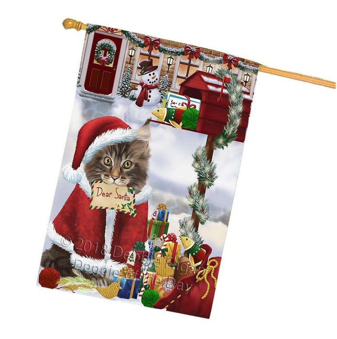 Maine Coon Cat Dear Santa Letter Christmas Holiday Mailbox House Flag FLG53742