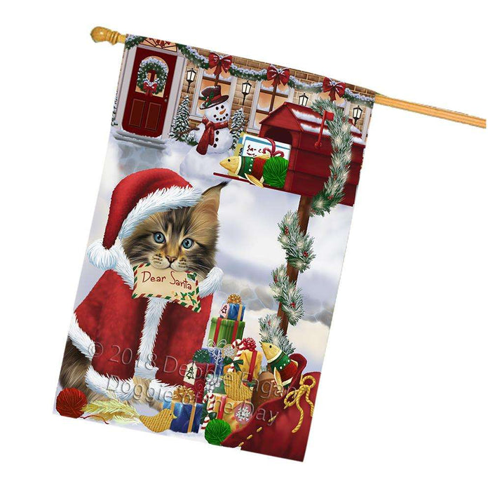 Maine Coon Cat Dear Santa Letter Christmas Holiday Mailbox House Flag FLG53743