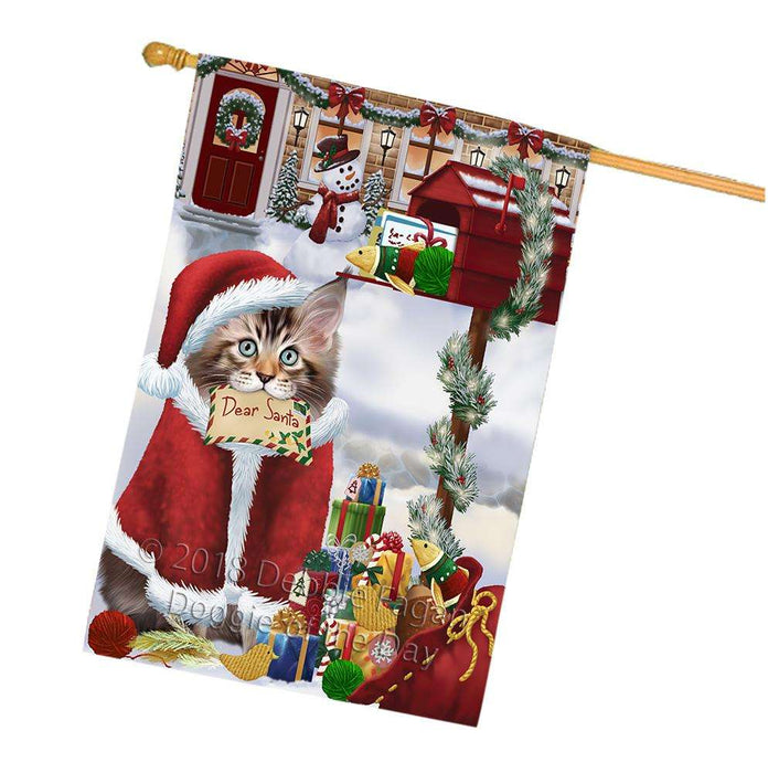 Maine Coon Cat Dear Santa Letter Christmas Holiday Mailbox House Flag FLG53744