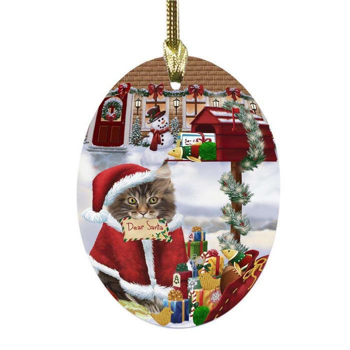 Maine Coon Cat Dear Santa Letter Christmas Holiday Mailbox Oval Glass Christmas Ornament OGOR49059