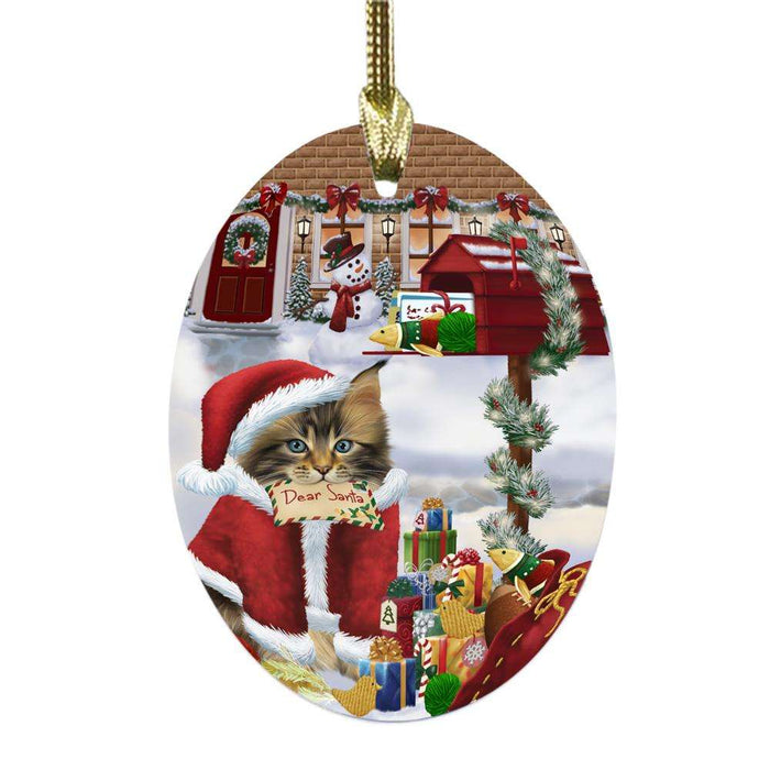 Maine Coon Cat Dear Santa Letter Christmas Holiday Mailbox Oval Glass Christmas Ornament OGOR49060