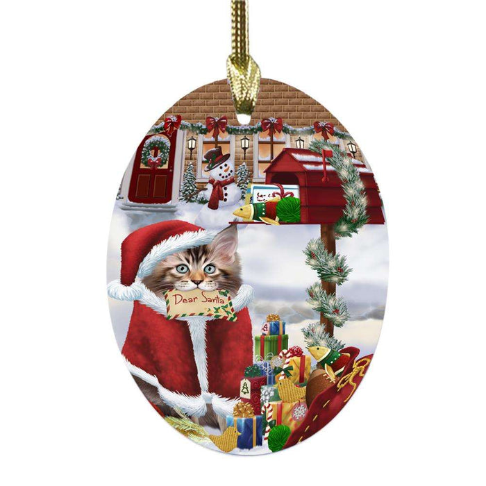 Maine Coon Cat Dear Santa Letter Christmas Holiday Mailbox Oval Glass Christmas Ornament OGOR49061