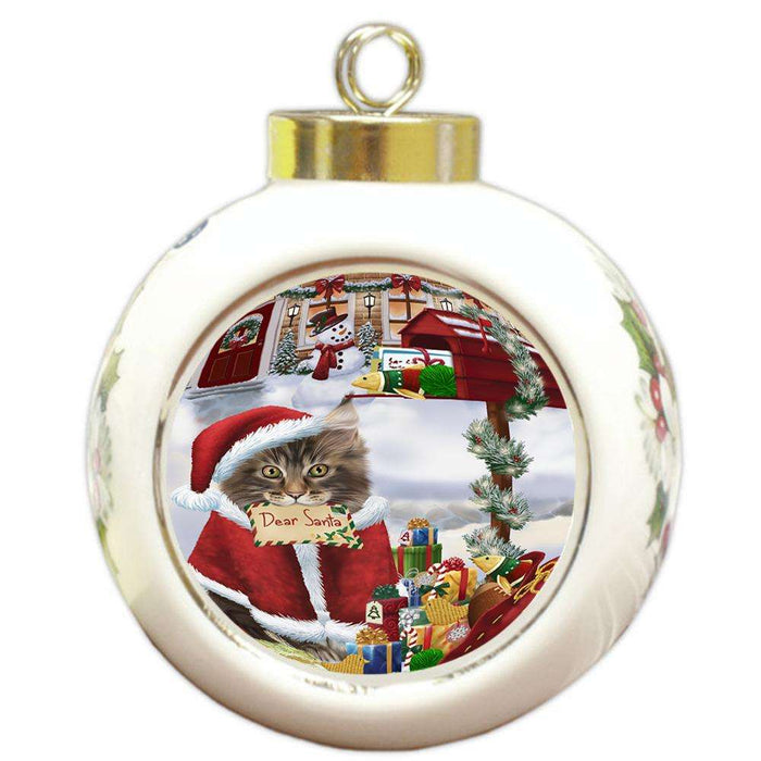 Maine Coon Cat Dear Santa Letter Christmas Holiday Mailbox Round Ball Christmas Ornament RBPOR53544