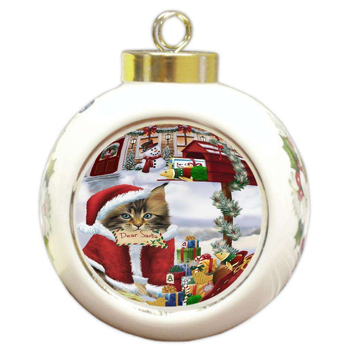 Maine Coon Cat Dear Santa Letter Christmas Holiday Mailbox Round Ball Christmas Ornament RBPOR53545