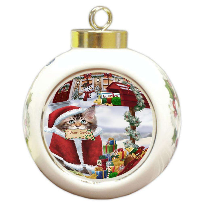 Maine Coon Cat Dear Santa Letter Christmas Holiday Mailbox Round Ball Christmas Ornament RBPOR53546