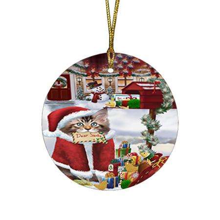 Maine Coon Cat Dear Santa Letter Christmas Holiday Mailbox Round Flat Christmas Ornament RFPOR53537