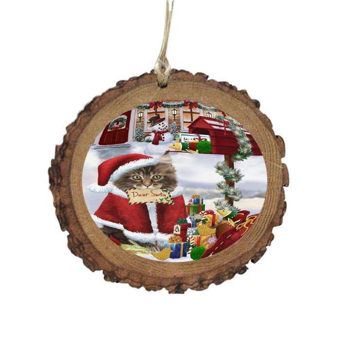 Maine Coon Cat Dear Santa Letter Christmas Holiday Mailbox Wooden Christmas Ornament WOR49059