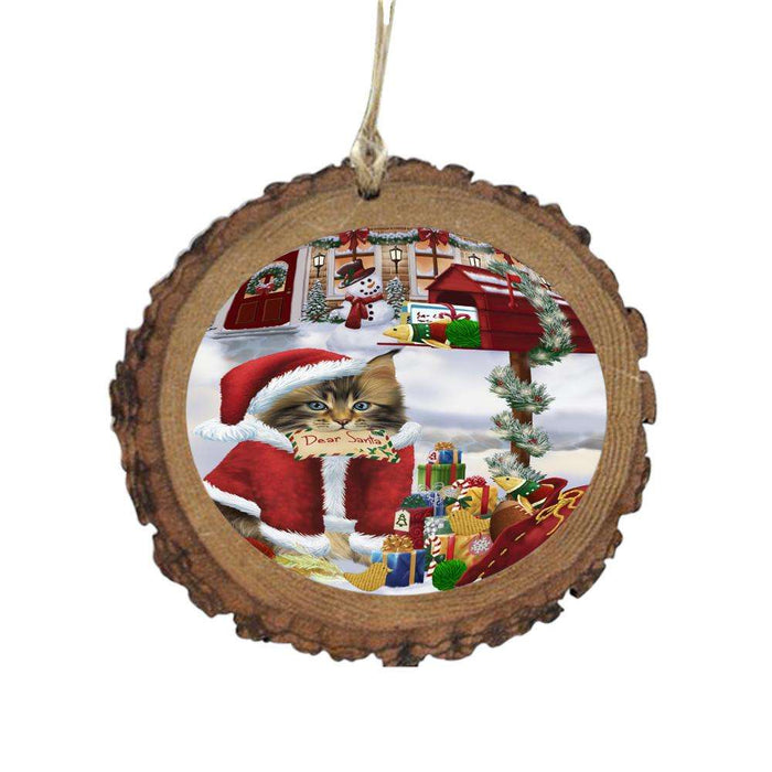 Maine Coon Cat Dear Santa Letter Christmas Holiday Mailbox Wooden Christmas Ornament WOR49060