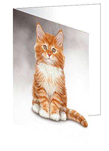 Maine Coon Cat Handmade Artwork Assorted Pets Greeting Cards and Note Cards with Envelopes for All Occasions and Holiday Seasons D033