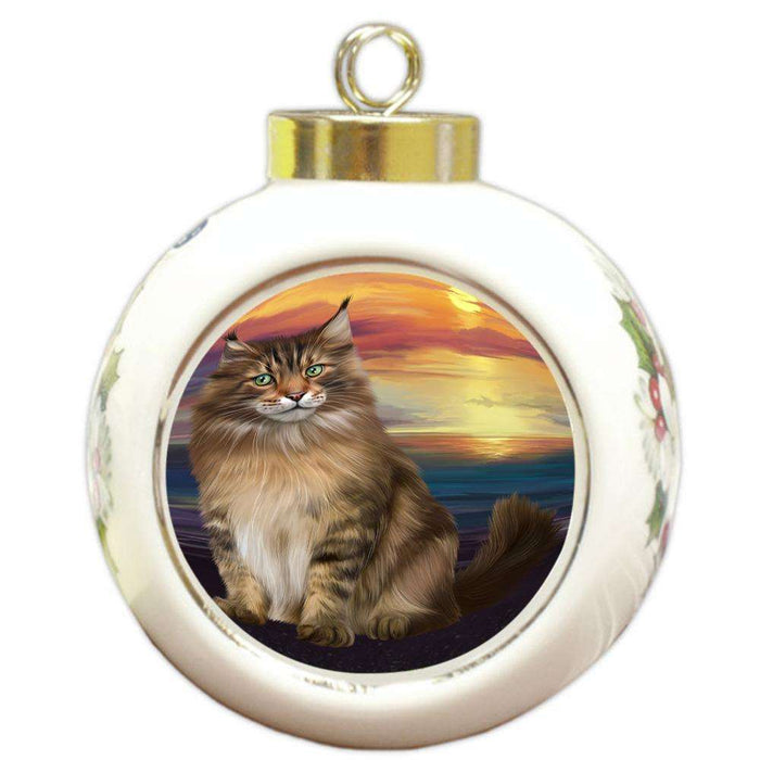 Maine Coon Cat Round Ball Christmas Ornament RBPOR51758