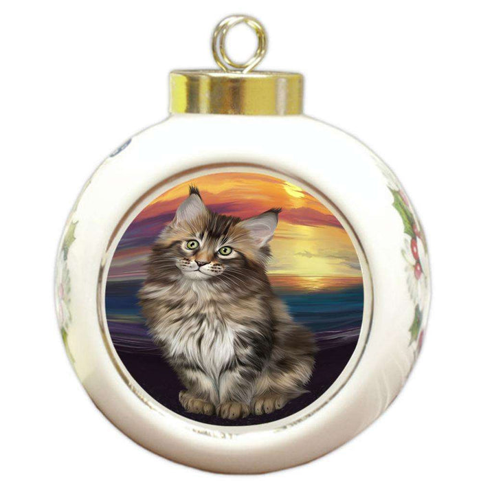 Maine Coon Cat Round Ball Christmas Ornament RBPOR51759